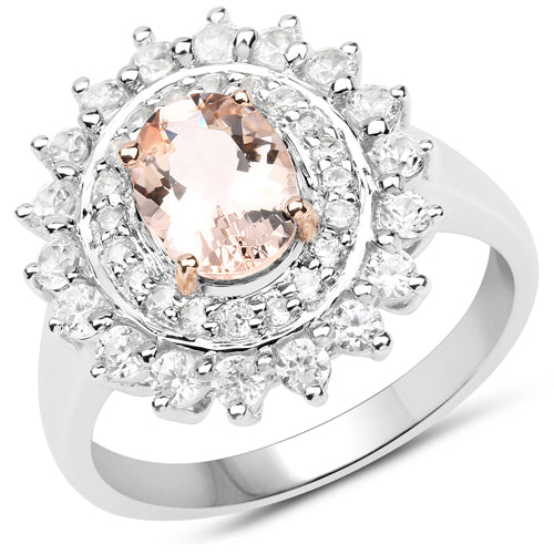 Two Tone Plated 2.30 Carat Genuine Pink Morganite and White Zircon .925 Sterling Silver Ring by Bids.com