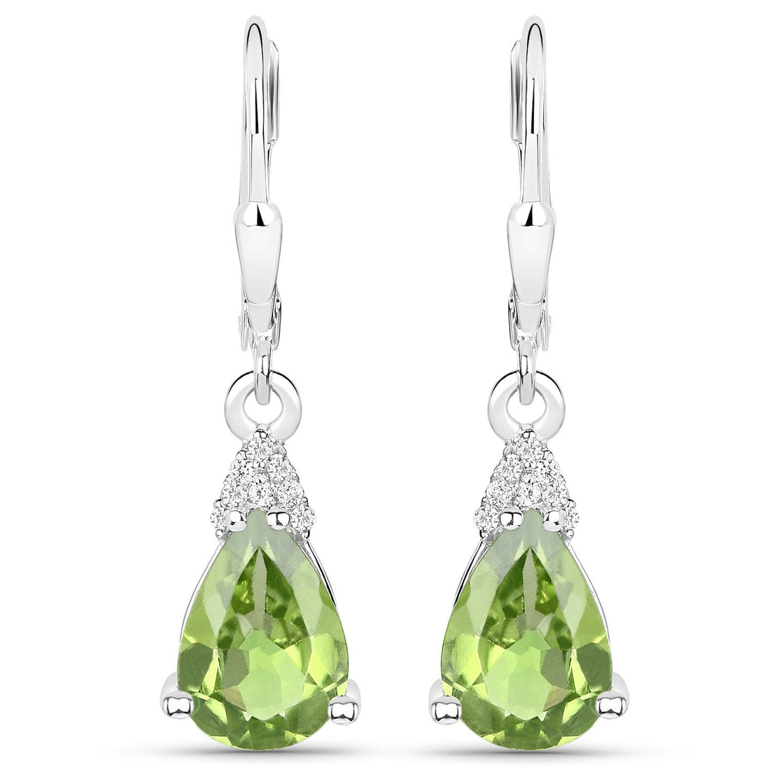 2.80 Carat Genuine Peridot and White Zircon .925 Sterling Silver Earrings by Bids.com