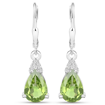 2.80 Carat Genuine Peridot and White Zircon .925 Sterling Silver Earrings by Bids.com