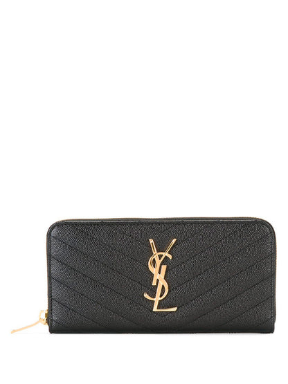 Saint Laurent Women Cassandre Matelassé Zip Around Wallet In Grain De Poudre Leather by Luosophy