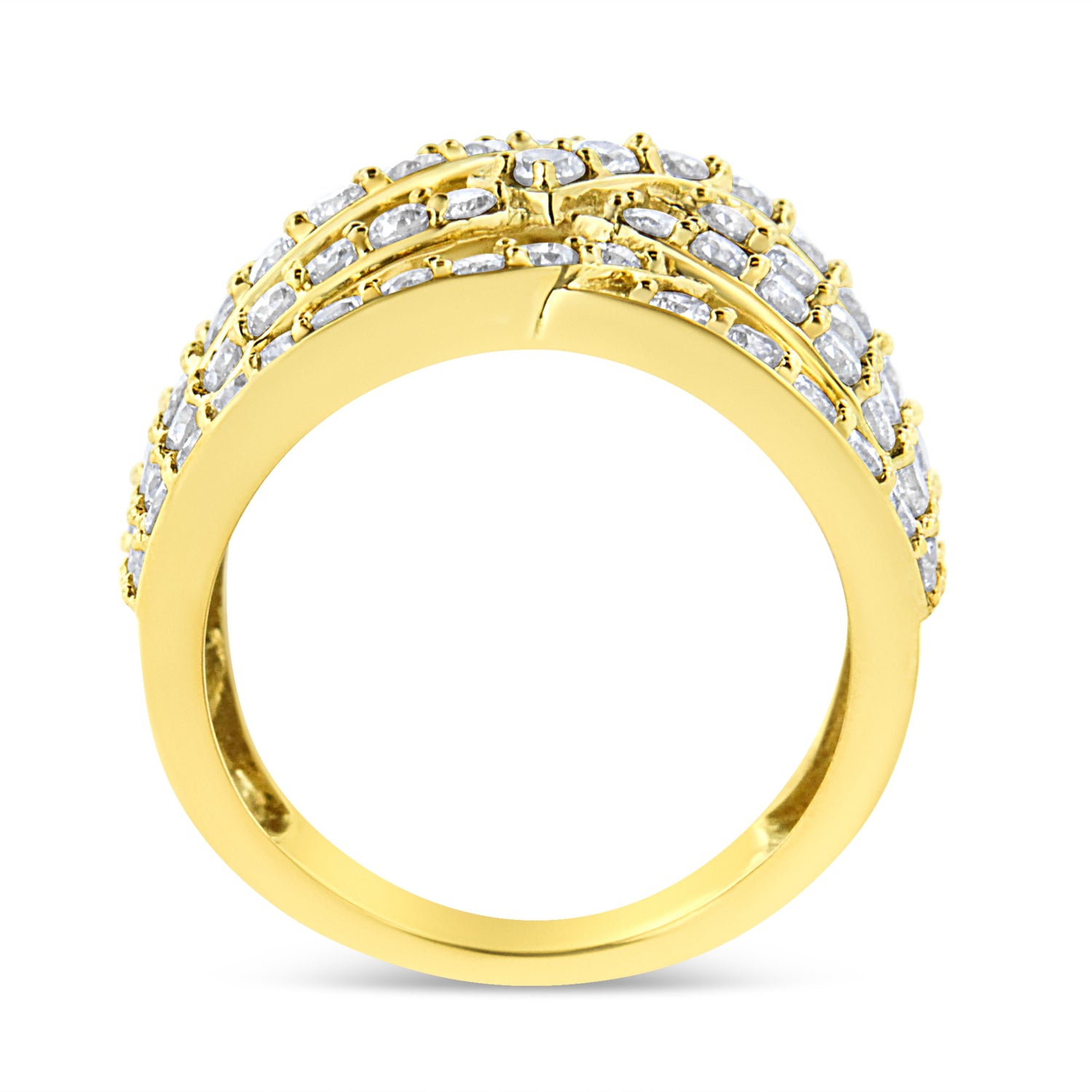 10K Yellow Gold 3.00 Cttw Diamond Multi Row Bypass Wave Cocktail Band Ring (J-K Color, I1-I2 Clarity) - Size 7 by Bids.com