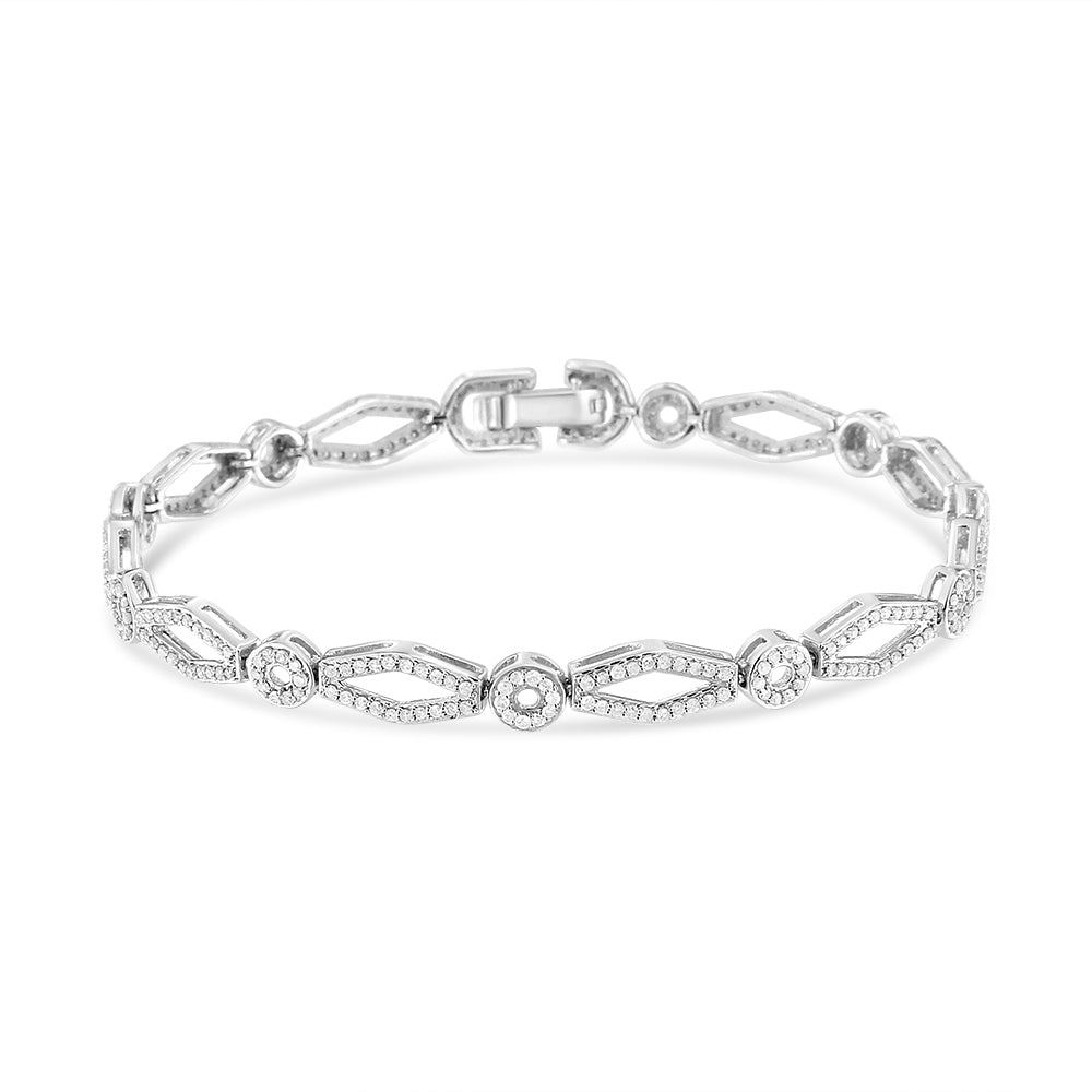 .925 Sterling Silver 1 1/2 Cttw Diamond Studded Alternating Circle and Kite-Shaped Vintage-Style Link Bracelet (I-J Color, I2-I3 Clarity) 7 Inch by Bids.com