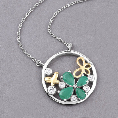 1.35 Carat Genuine Emerald and White Topaz .925 Sterling Silver Pendant by Bids.com