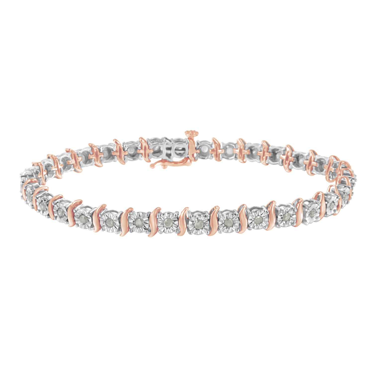 Two-Tone 10K Yellow Gold over .925 Sterling Silver 1.0 Cttw Diamond S-Curve Link Miracle-Set Tennis Bracelet (I-J Color, I3 Clarity) - 7" by Bids.com