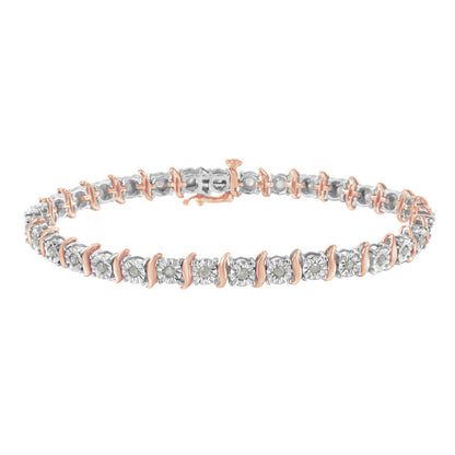 Two-Tone 10K Yellow Gold over .925 Sterling Silver 1.0 Cttw Diamond S-Curve Link Miracle-Set Tennis Bracelet (I-J Color, I3 Clarity) - 7" by Bids.com