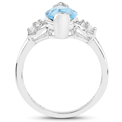 3.78 Carat Genuine Swiss Blue Topaz and White Topaz .925 Sterling Silver Ring  DestGlow