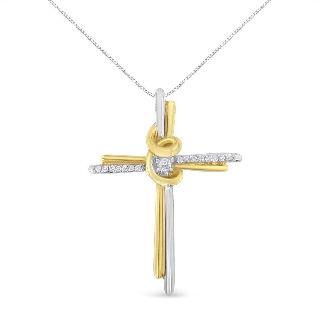 10K Two-Tone Yellow &amp; White Gold Diamond-Accented Cross 18" Pendant Necklace (J-K Color, I2-I3 Clarity) - DestGlow