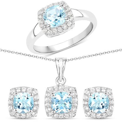 4.62 Carat Genuine Blue Topaz and White Topaz .925 Sterling Silver 3 Piece Jewelry Set (Ring, Earrings, and Pendant w/ Chain) by Bids.com