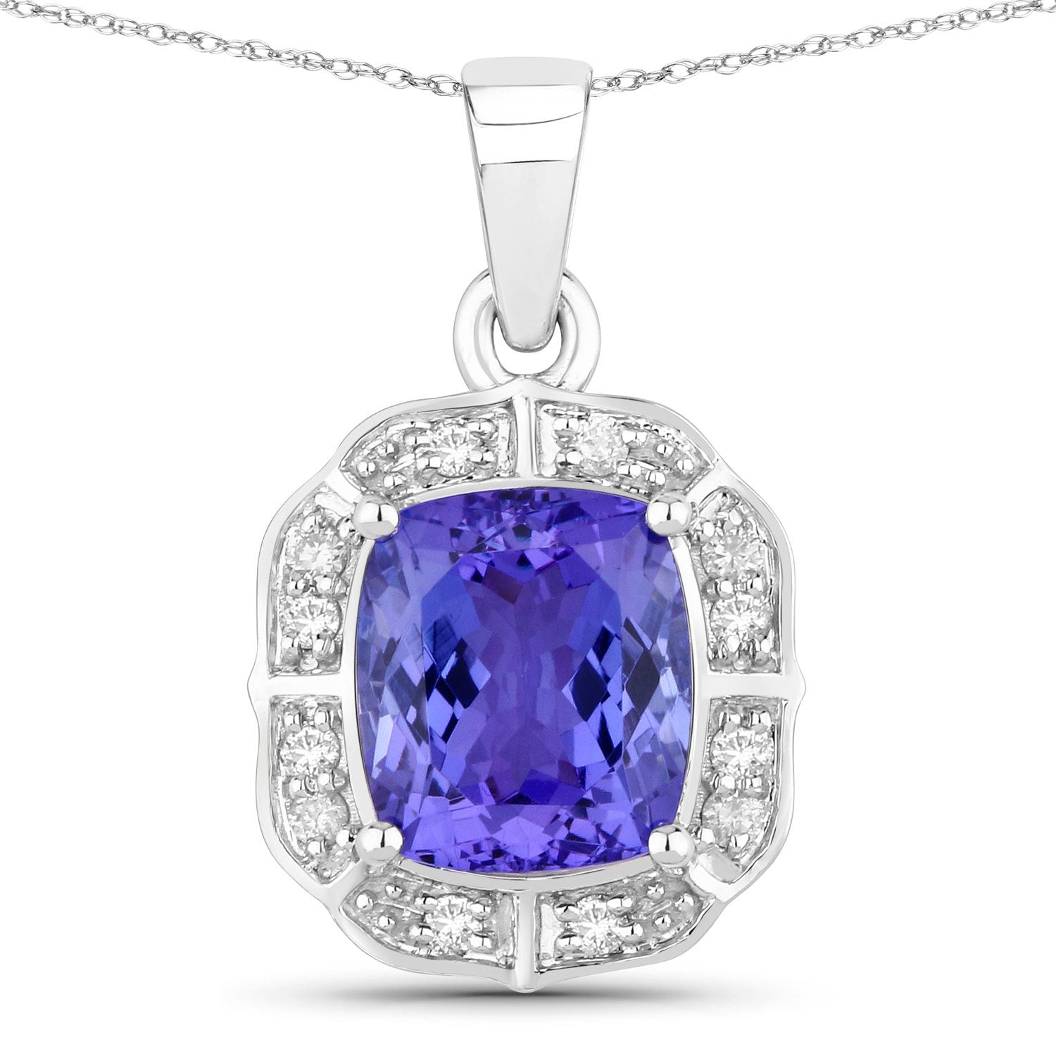 2.52 Carat Genuine Tanzanite and White Diamond 14K White Gold Pendant by Bids.com