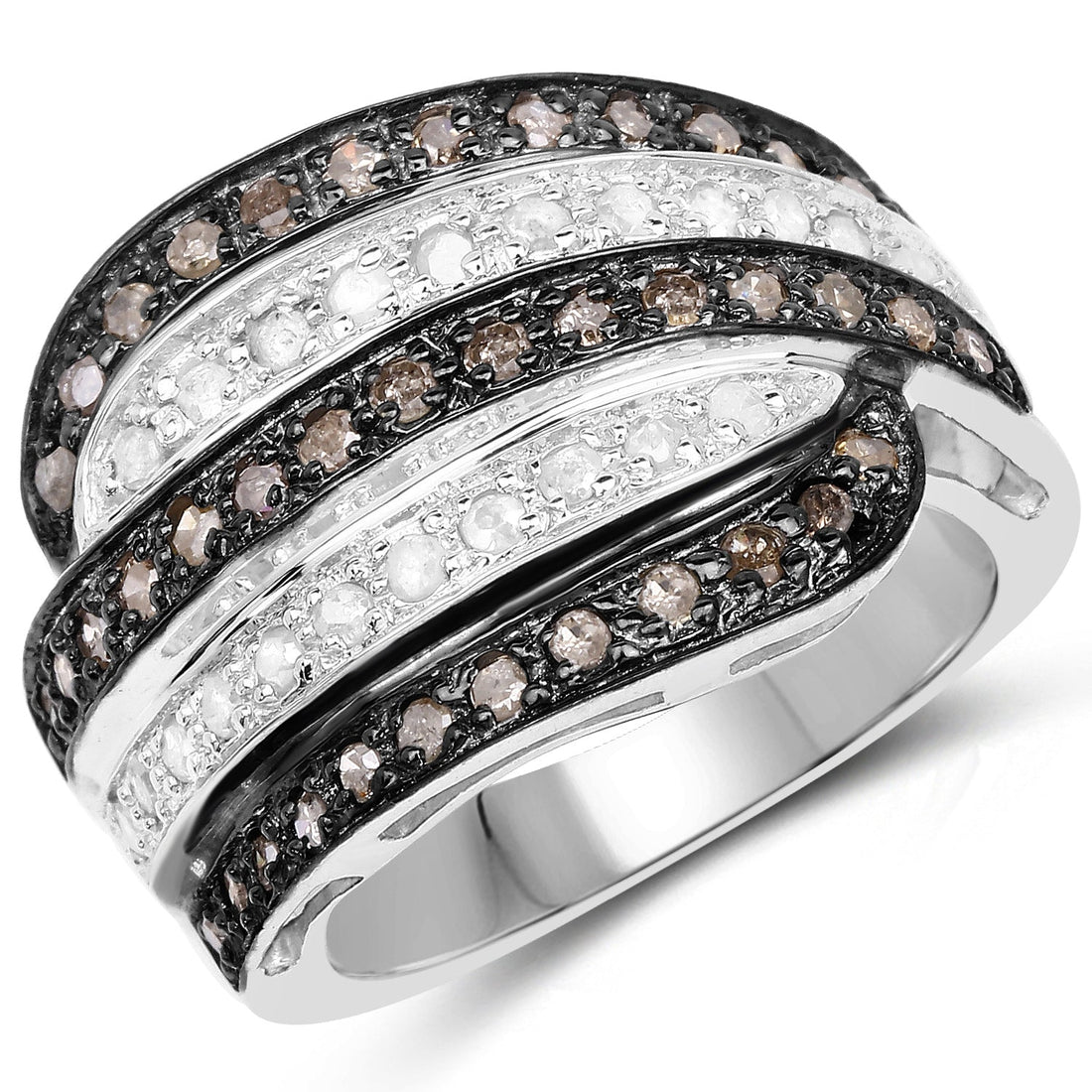 0.80 Carat Genuine Brown Diamond and White Diamond .925 Sterling Silver Ring by Bids.com