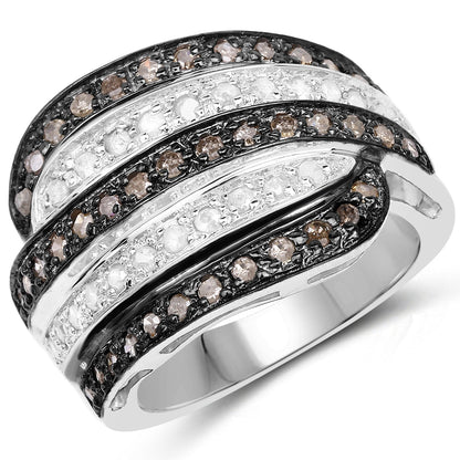 0.80 Carat Genuine Brown Diamond and White Diamond .925 Sterling Silver Ring by Bids.com