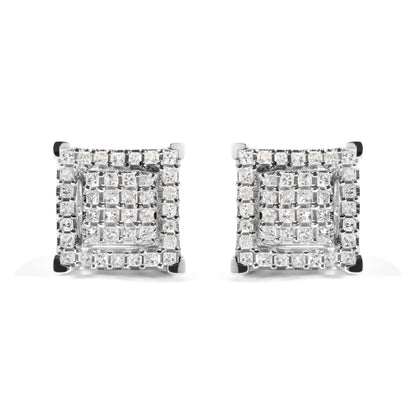 10K White Gold 1 1/4 Cttw Princess Diamond Composite Double Square and Halo Stud Earrings (I-J Color, I1-I2 Clarity) by Bids.com