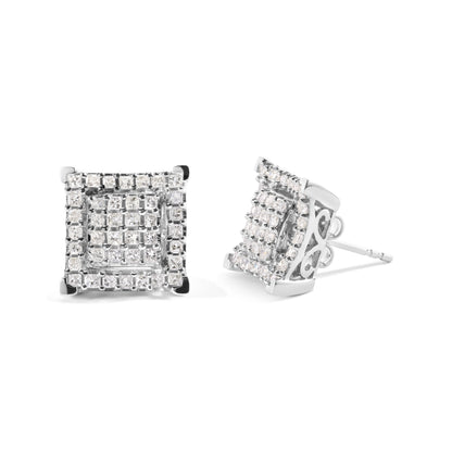 10K White Gold 1 1/4 Cttw Princess Diamond Composite Double Square and Halo Stud Earrings (I-J Color, I1-I2 Clarity) by Bids.com