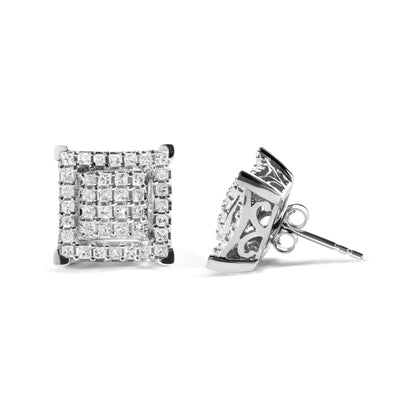 10K White Gold 1 1/4 Cttw Princess Diamond Composite Double Square and Halo Stud Earrings (I-J Color, I1-I2 Clarity) by Bids.com