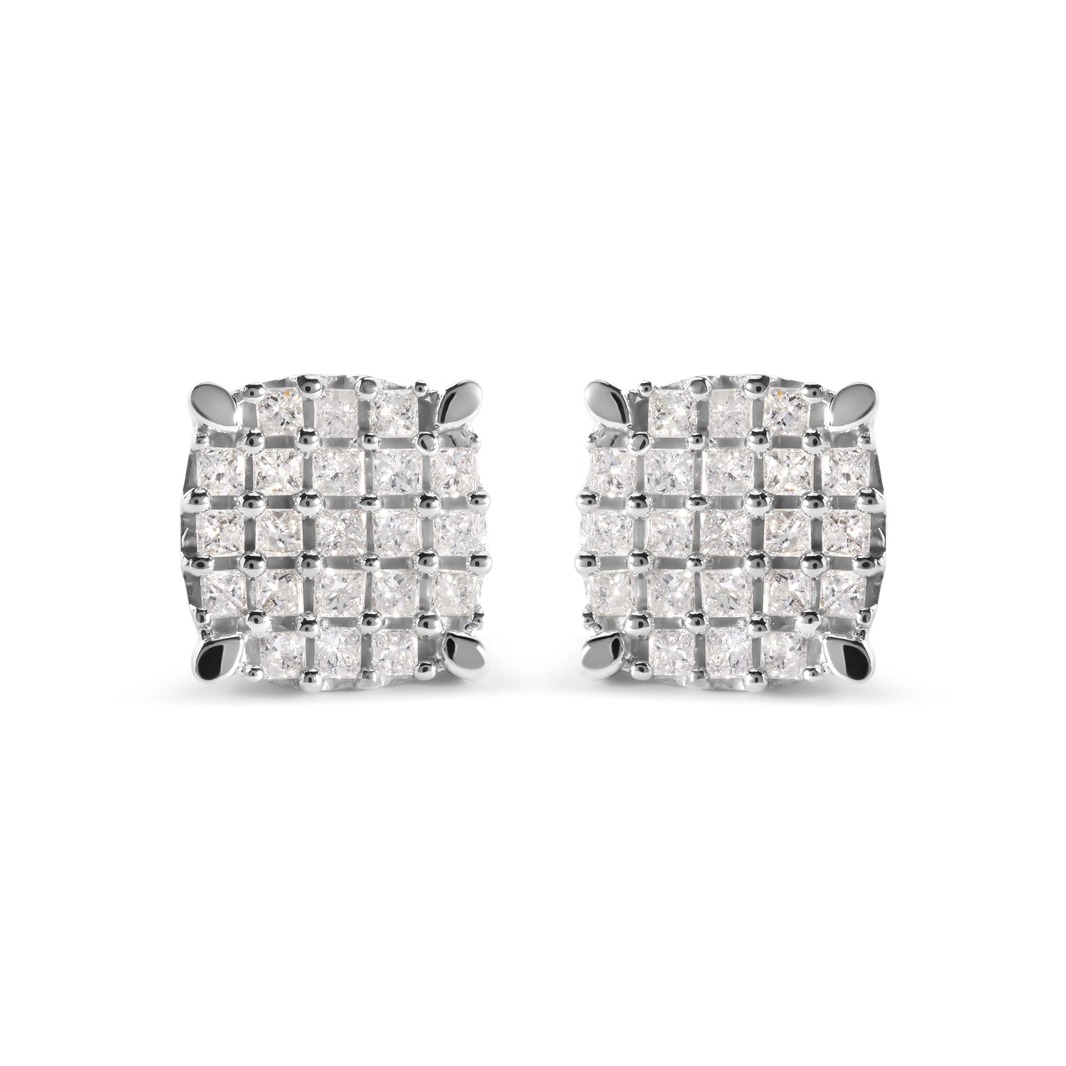 10K White Gold 3/4 Cttw Princess Diamond Composite Cushion Shape Stud Earrings (I-J Color, I1-I2 Clarity) by Bids.com