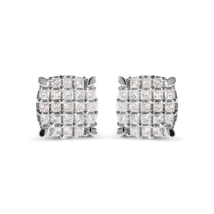 10K White Gold 3/4 Cttw Princess Diamond Composite Cushion Shape Stud Earrings (I-J Color, I1-I2 Clarity) by Bids.com