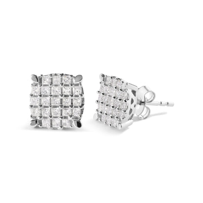 10K White Gold 3/4 Cttw Princess Diamond Composite Cushion Shape Stud Earrings (I-J Color, I1-I2 Clarity) by Bids.com
