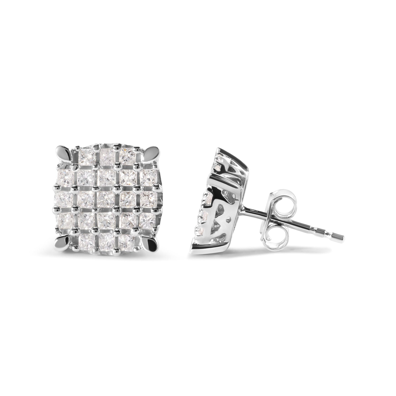 10K White Gold 3/4 Cttw Princess Diamond Composite Cushion Shape Stud Earrings (I-J Color, I1-I2 Clarity) by Bids.com