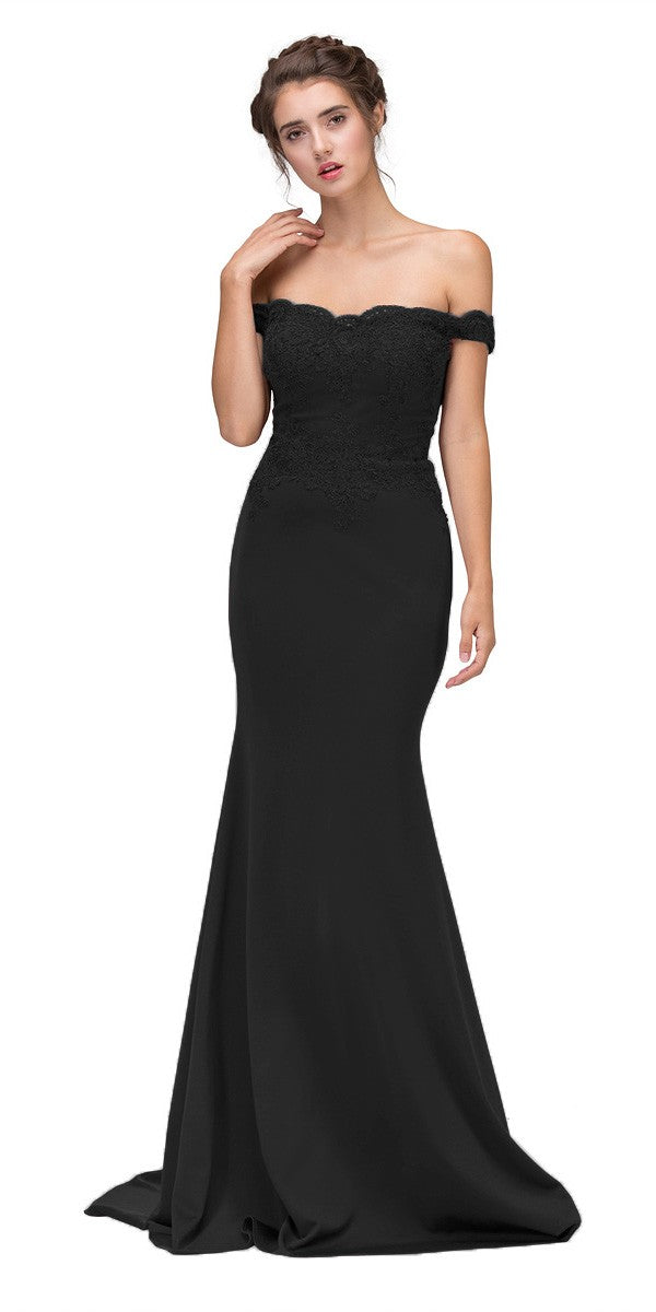 CLEARANCE - Eureka 7100 Lace Appliqued Bodice Long Dress Off-Shoulder (Size S) by DiscountDressShop