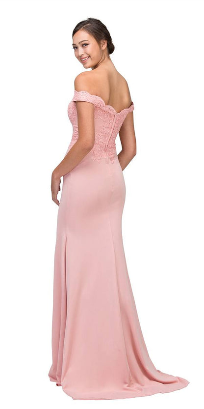 CLEARANCE - Eureka 7100 Lace Appliqued Bodice Long Dress Off-Shoulder (Size 2XL) by DiscountDressShop
