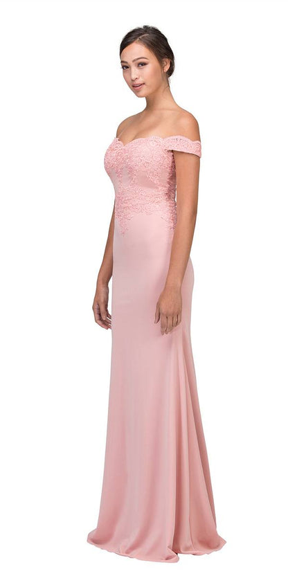 CLEARANCE - Eureka 7100 Lace Appliqued Bodice Long Dress Off-Shoulder (Size S) by DiscountDressShop