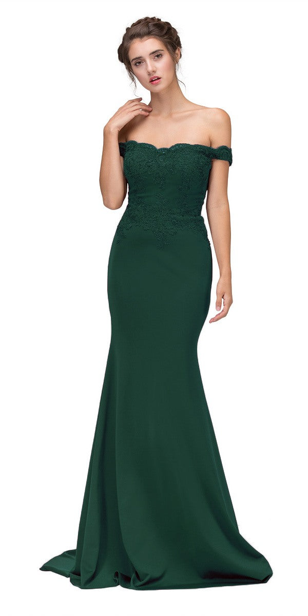 CLEARANCE - Eureka 7100 Lace Appliqued Bodice Long Dress Off-Shoulder (Size 2XL) by DiscountDressShop