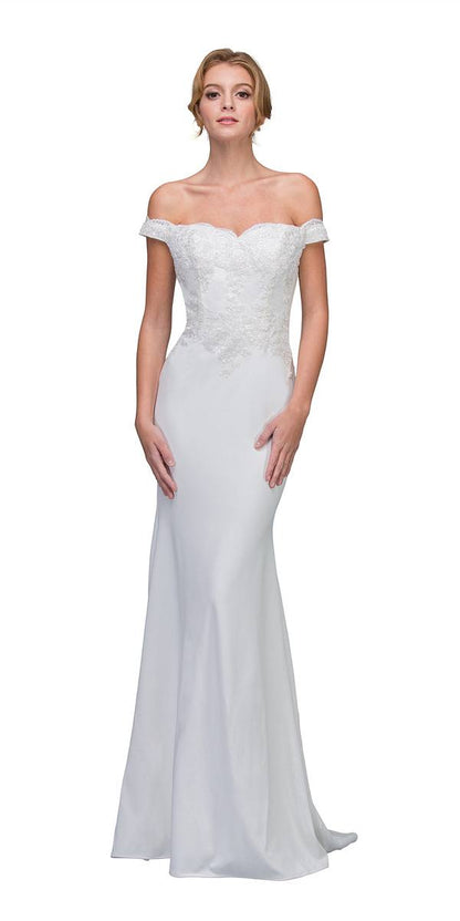 CLEARANCE - Eureka 7100 Lace Appliqued Bodice Long Dress Off-Shoulder (Size S) by DiscountDressShop