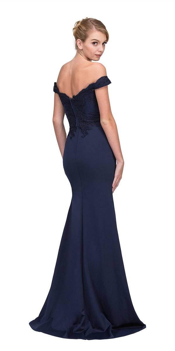 CLEARANCE - Eureka 7100 Lace Appliqued Bodice Long Dress Off-Shoulder (Size S) by DiscountDressShop