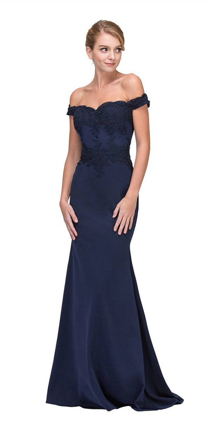 CLEARANCE - Eureka 7100 Lace Appliqued Bodice Long Dress Off-Shoulder (Size 2XL) by DiscountDressShop