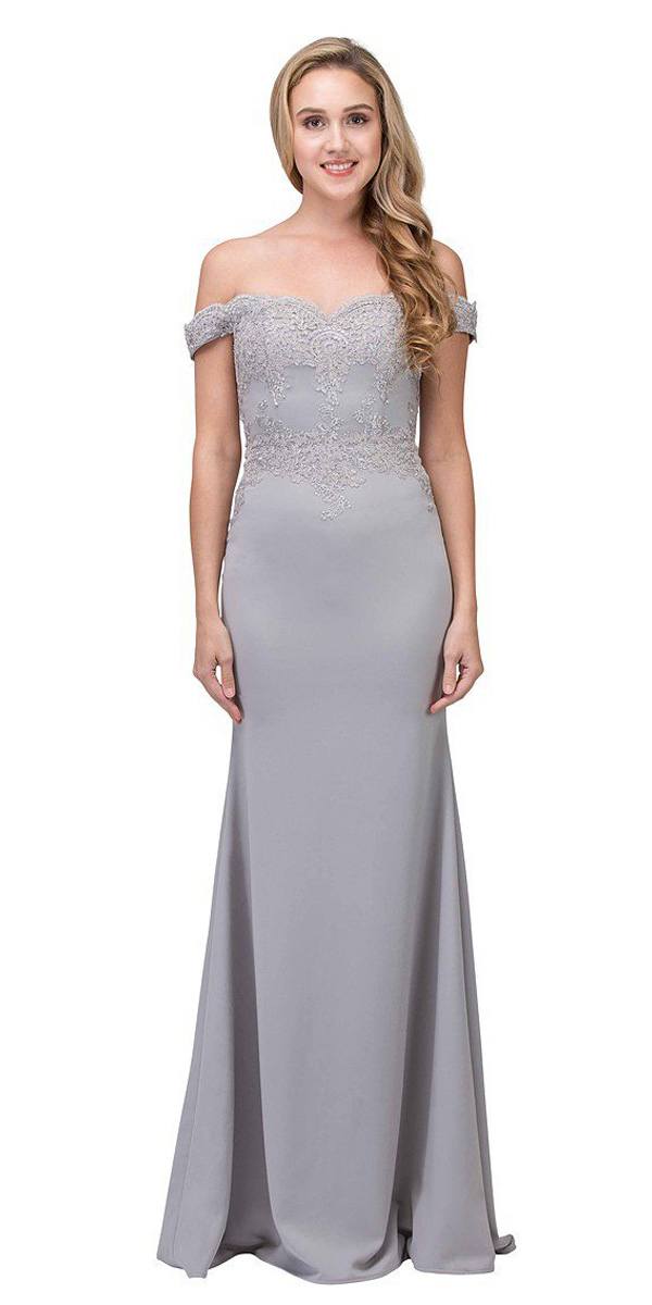 CLEARANCE - Eureka 7100 Lace Appliqued Bodice Long Dress Off-Shoulder (Size 2XL) by DiscountDressShop