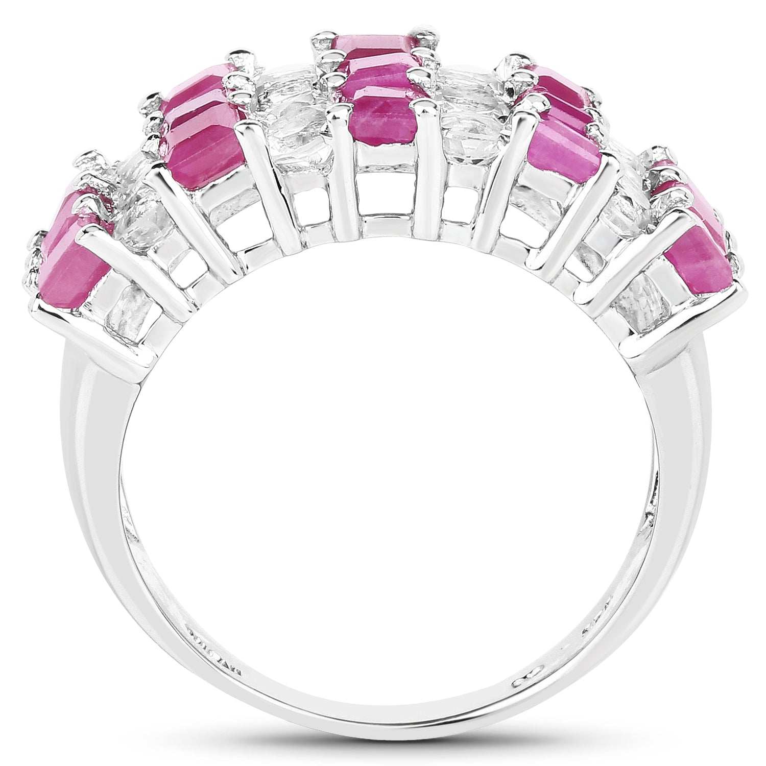 4.14 Carat Genuine Ruby and White Topaz .925 Sterling Silver Ring by Bids.com