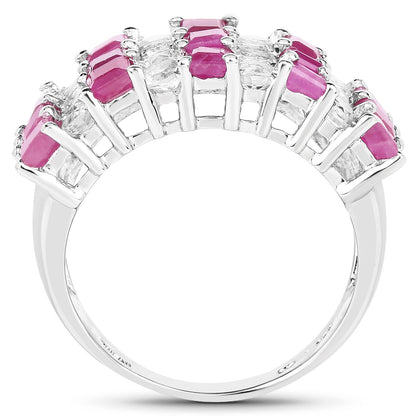 4.14 Carat Genuine Ruby and White Topaz .925 Sterling Silver Ring by Bids.com