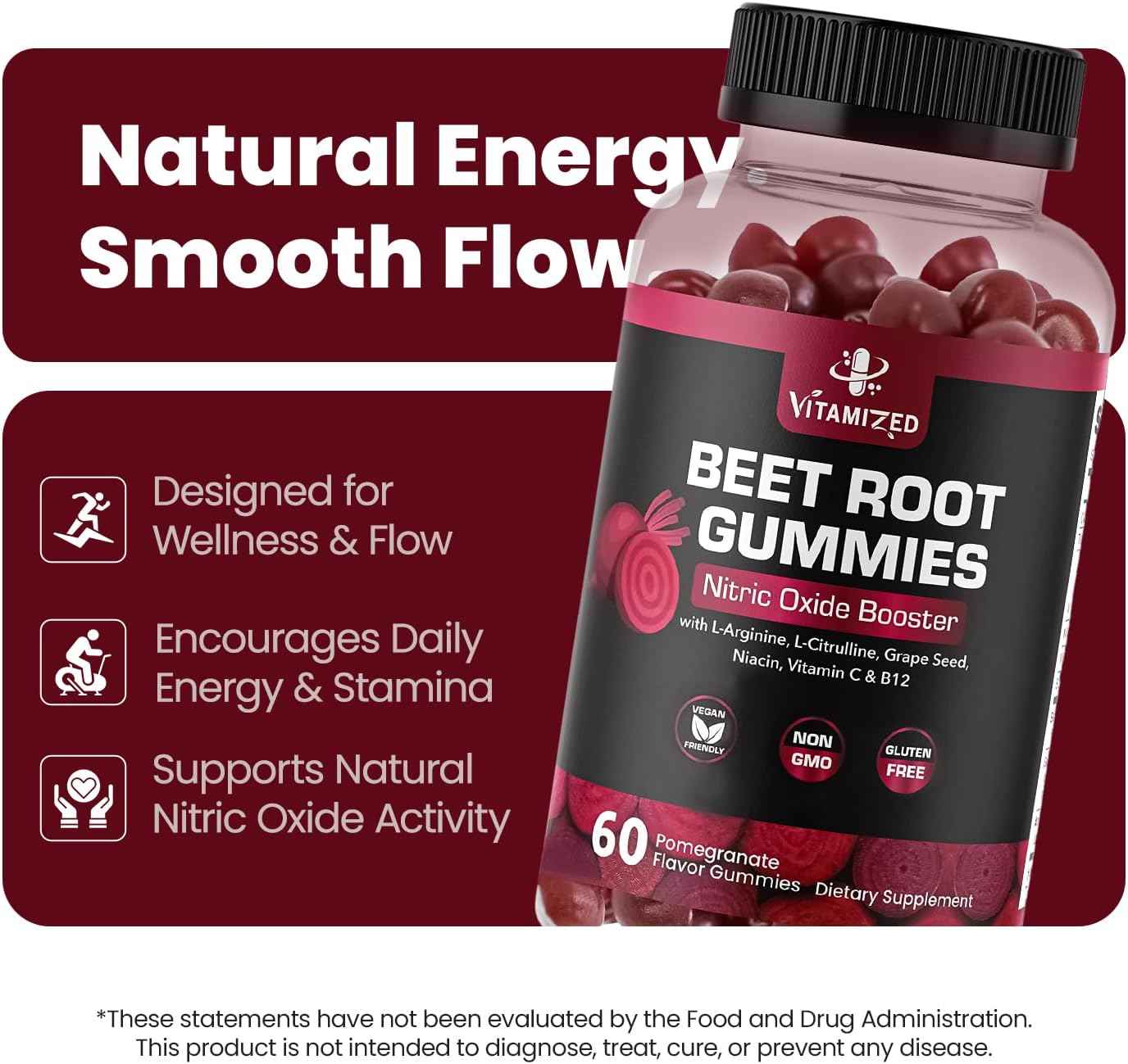 VITAMIZED Beetroot Gummies 1000mg - Nitric Oxide Supplement