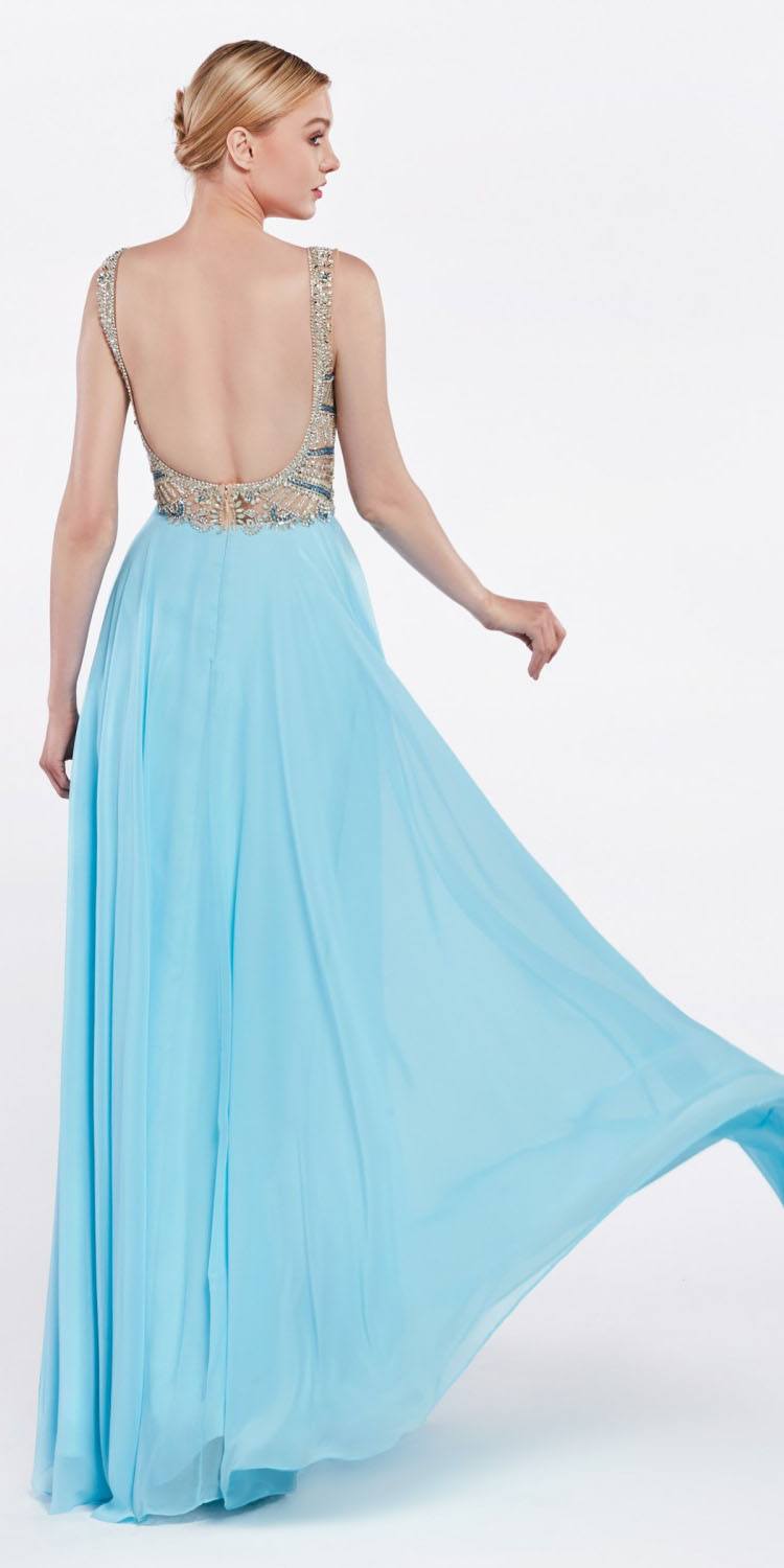 Cinderella Divine 71190 Long Dress Beaded Top Open Back by DiscountDressShop