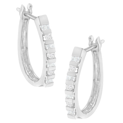 10K Yellow Gold Round and Baguette Cut Diamond Oblong Hinged Leverback Hoop Earrings (Â¼ Cttw, I-J Color, I2-I3 Clarity) by Bids.com