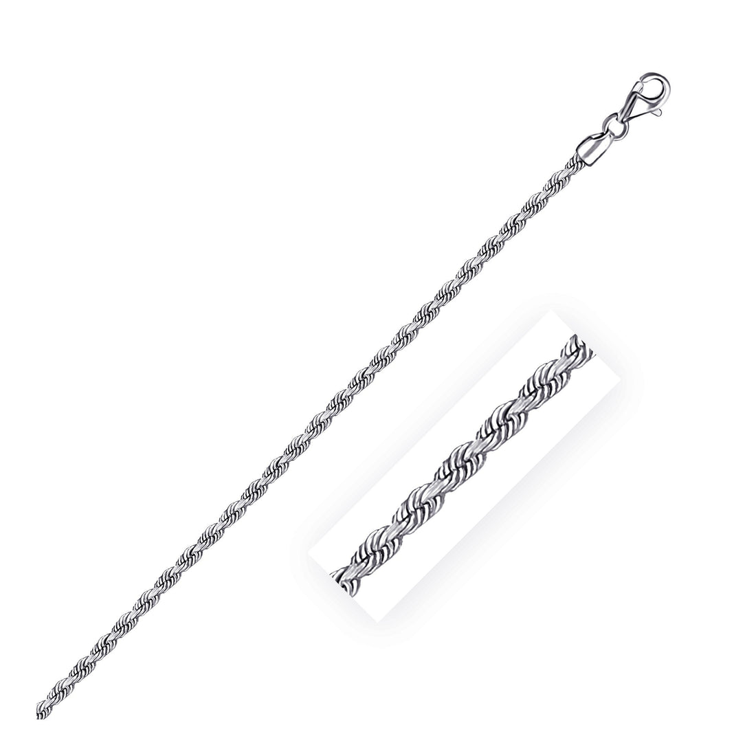 2.5mm 14k White Gold Solid Diamond Cut Rope Chain by Bids.com