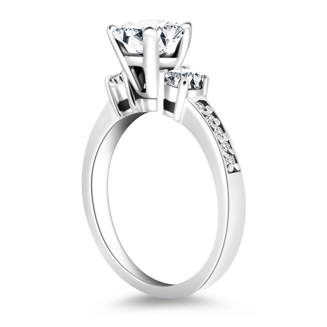 14k White Gold Three Stone Engagement Ring with Diamond Band by Bids.com