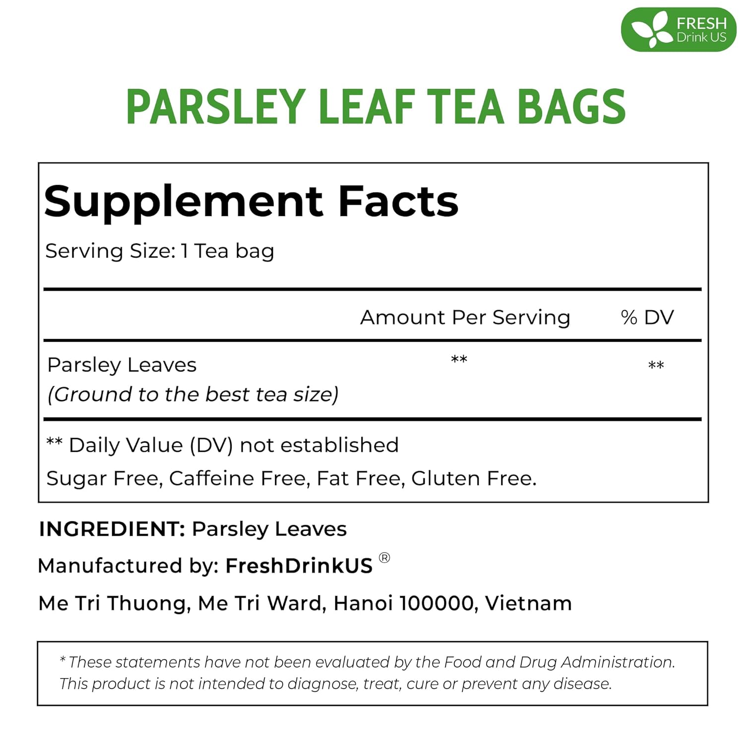 Premium Parsley Leaf Tea Bags, 100% Natural &amp; Pure from Parsley Leaves. by FreshDrinkUS - Natural and Premium Herbal Tea