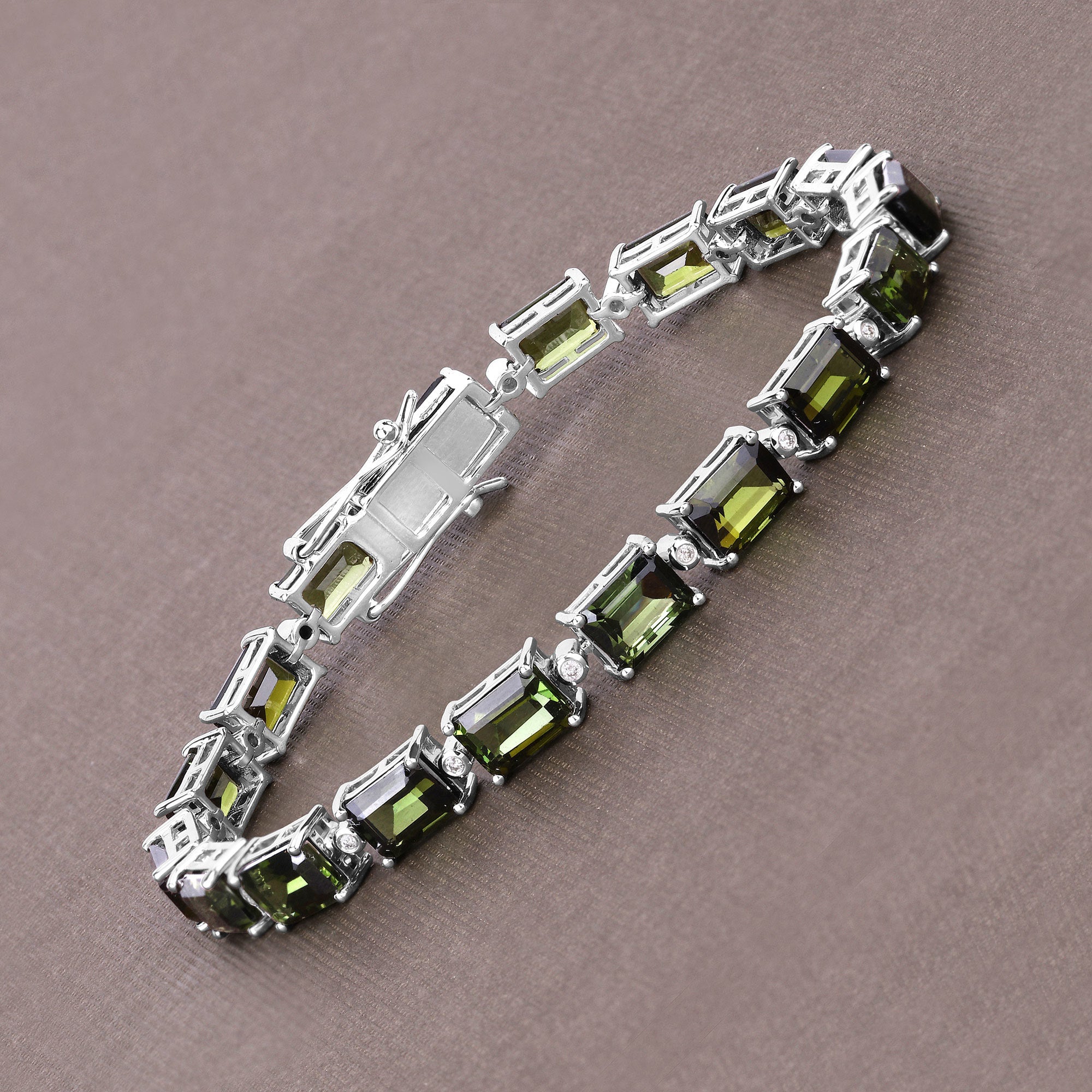 19.04 Carat Genuine Green Tourmaline and White Diamond 14K White Gold Bracelet by Bids.com