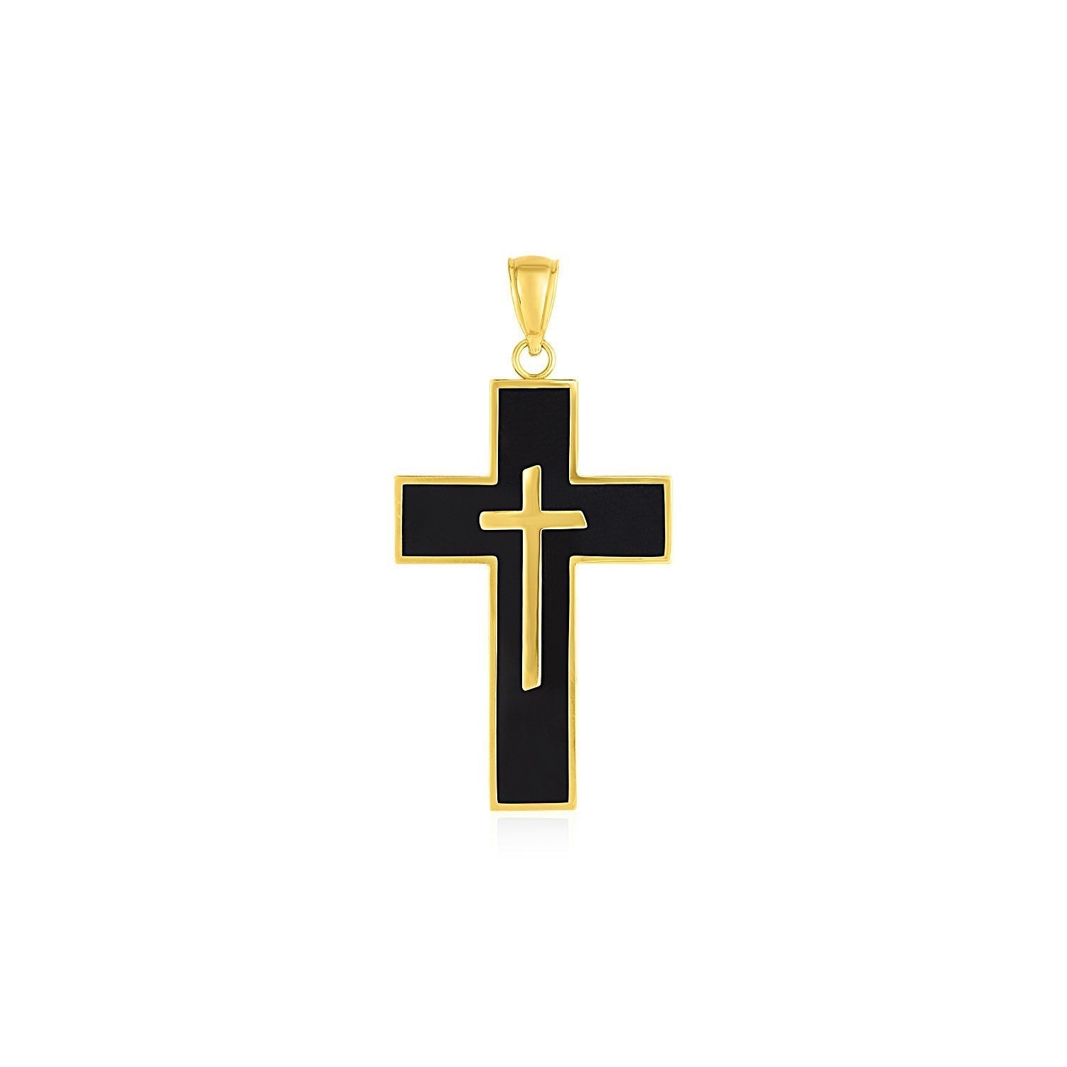 Cross Pendant with Black Enamel in 14k Yellow Gold  DestGlow