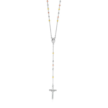 Three Toned Rosary Chain and Bead Necklace in Sterling Silver by Bids.com