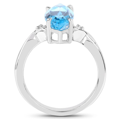 3.67 Carat Genuine Swiss Blue Topaz and White Diamond .925 Sterling Silver Ring by Bids.com
