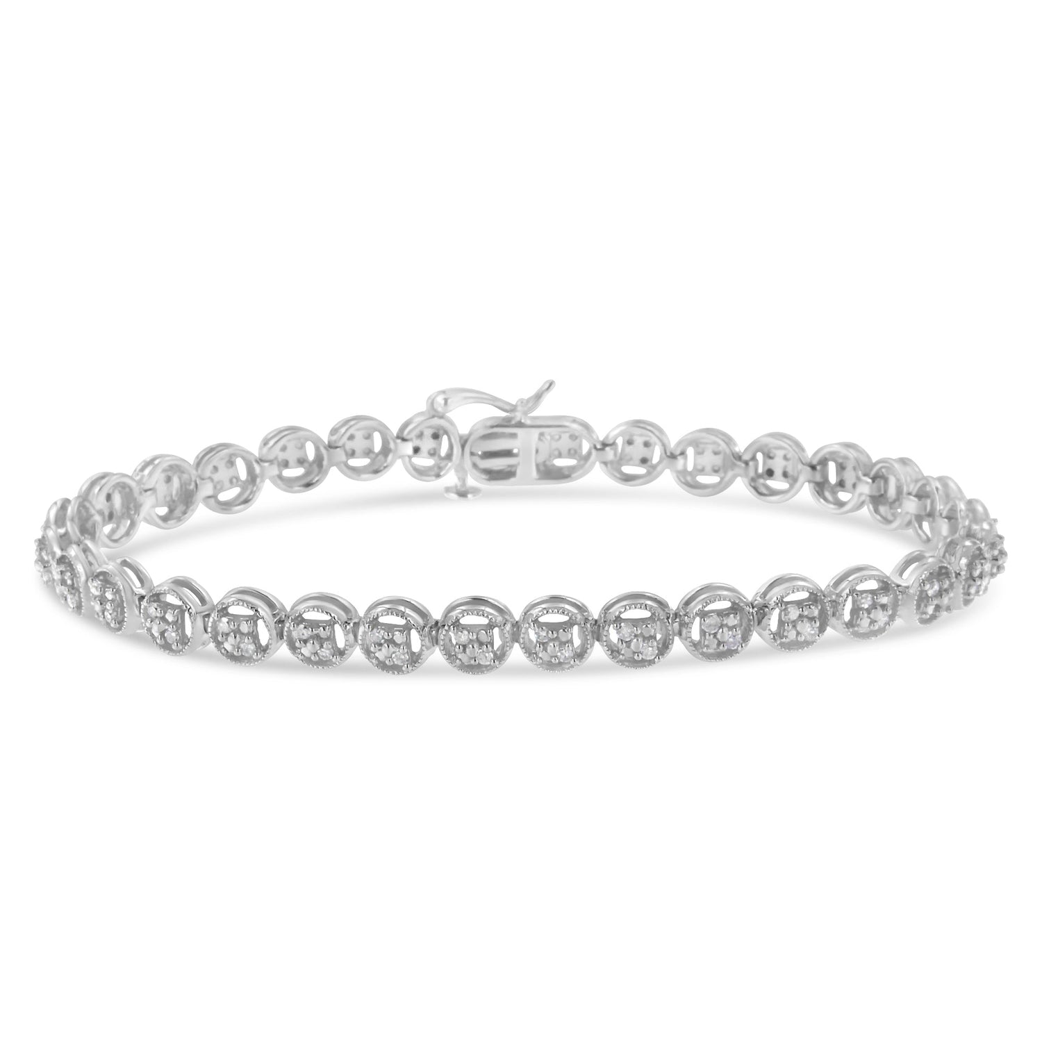 14K Rose Gold Over .925 Sterling Silver 1/4 Cttw Diamond 7" Open Circle Wheel Link Tennis Bracelet (I-J Color, I2-I3 Clarity) by Bids.com