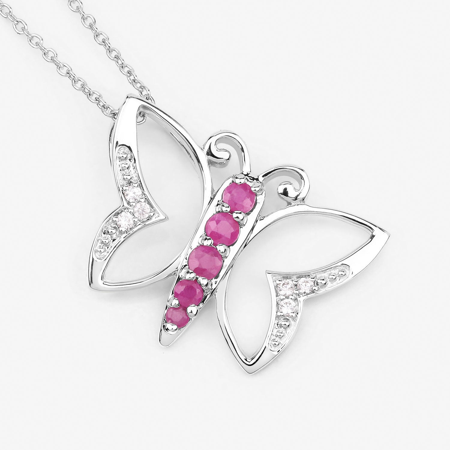 0.62 Carat Genuine Ruby and White Zircon .925 Sterling Silver Necklace  DestGlow