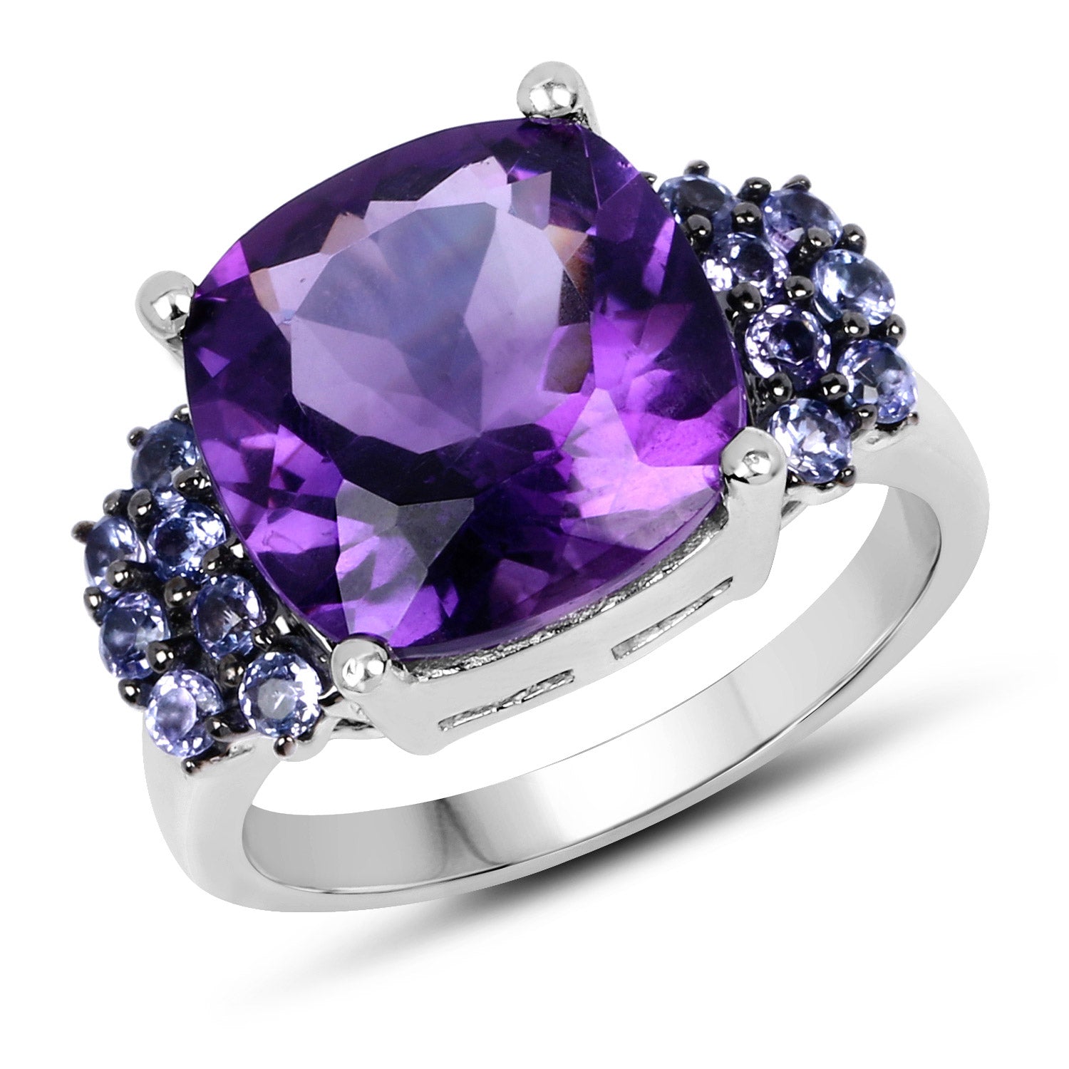 6.34 Carat Genuine Amethyst and Tanzanite .925 Sterling Silver Ring by Bids.com