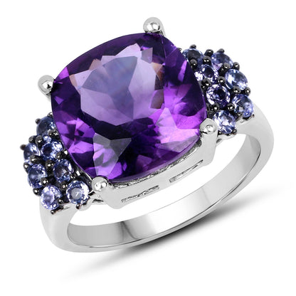 6.34 Carat Genuine Amethyst and Tanzanite .925 Sterling Silver Ring by Bids.com