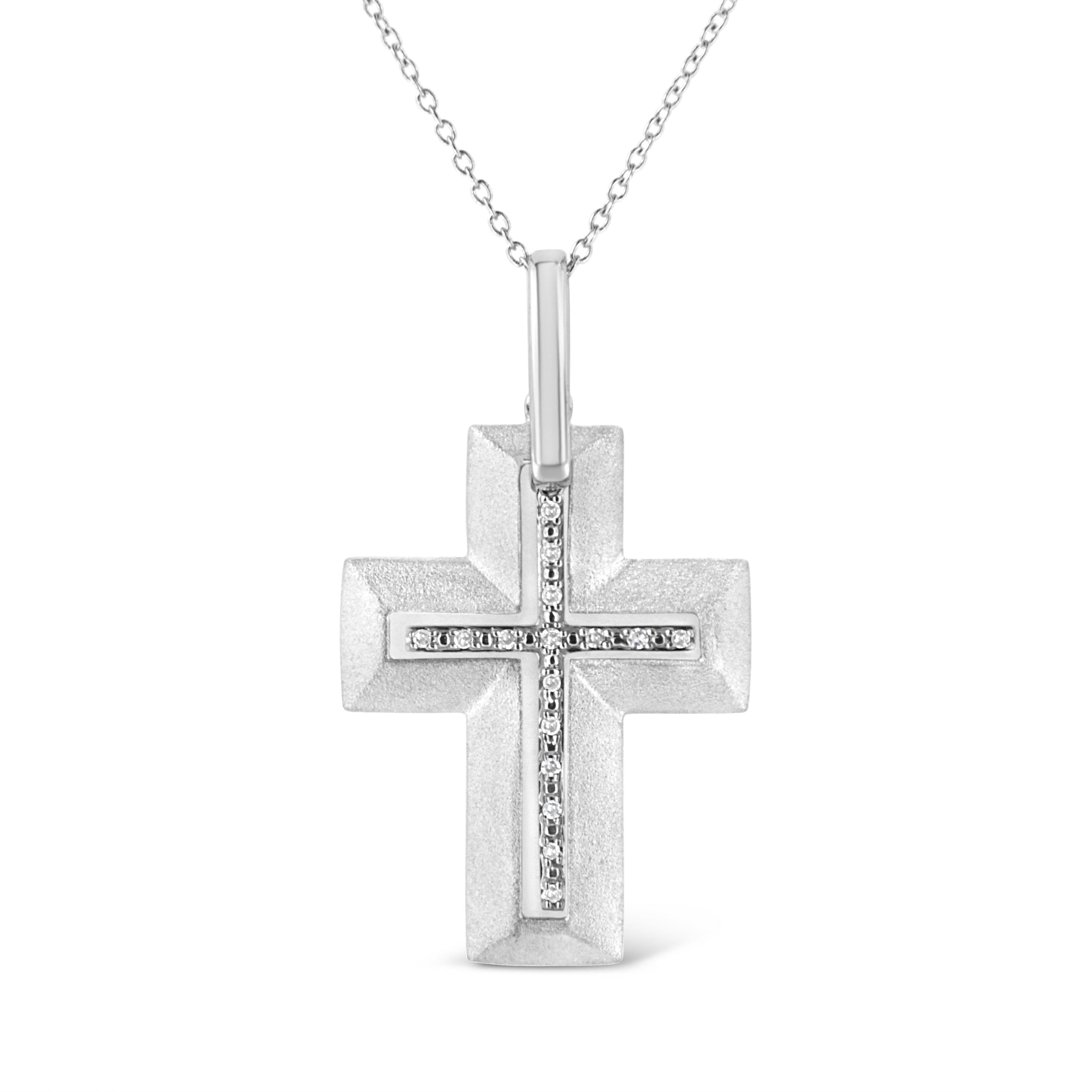 .925 Sterling Silver Prong-Set Diamond Accent Bold Cross 18" Pendant Necklace (I-J Color, I1-I2 Clarity) by Bids.com