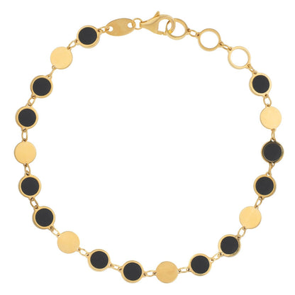 14k Yellow Gold Onyx Geometric Mirror Gem Chain Bracelet (5.00 mm) by Bids.com