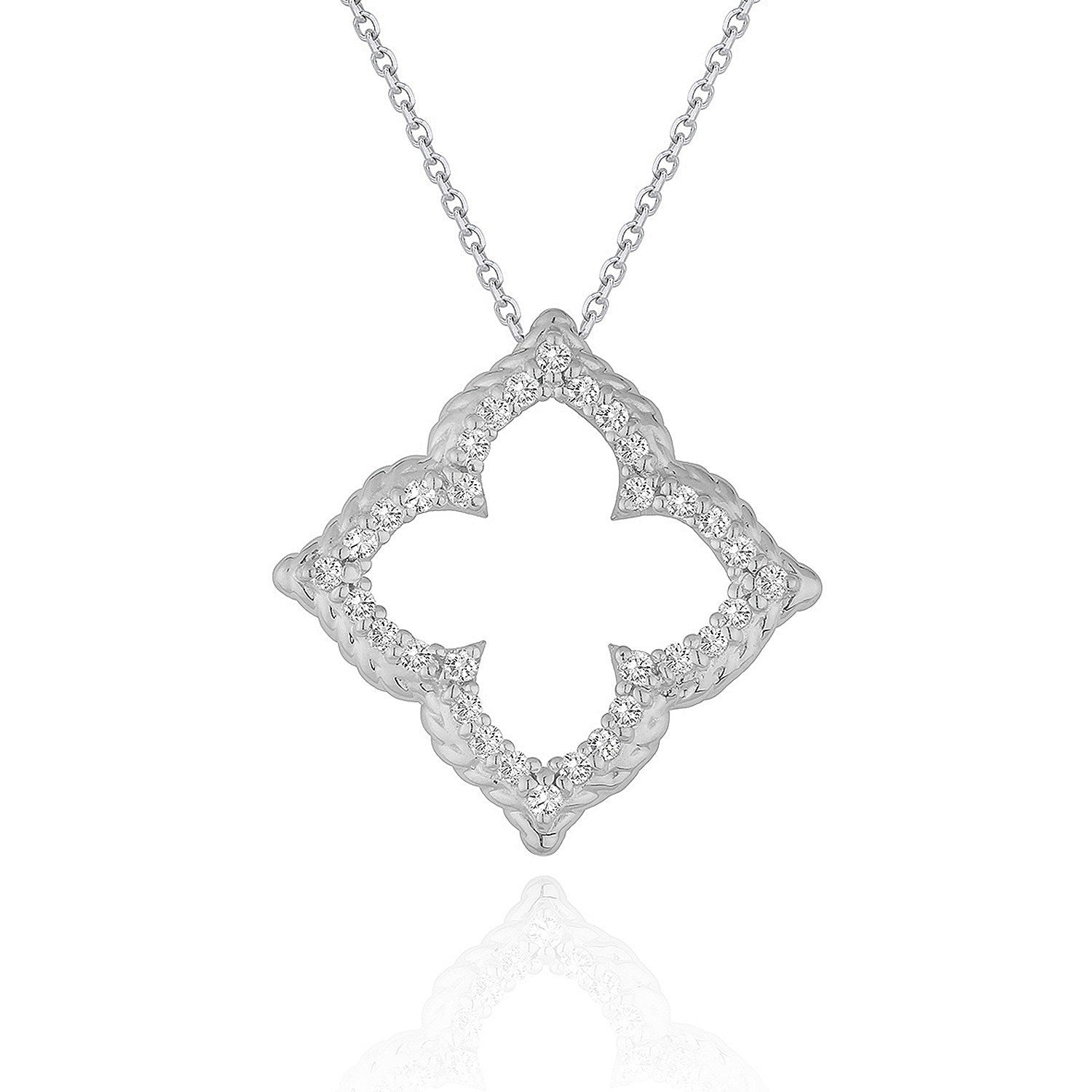 14k White Gold Diamond Cut-out Flower Pendant (1/3 cttw) by Bids.com