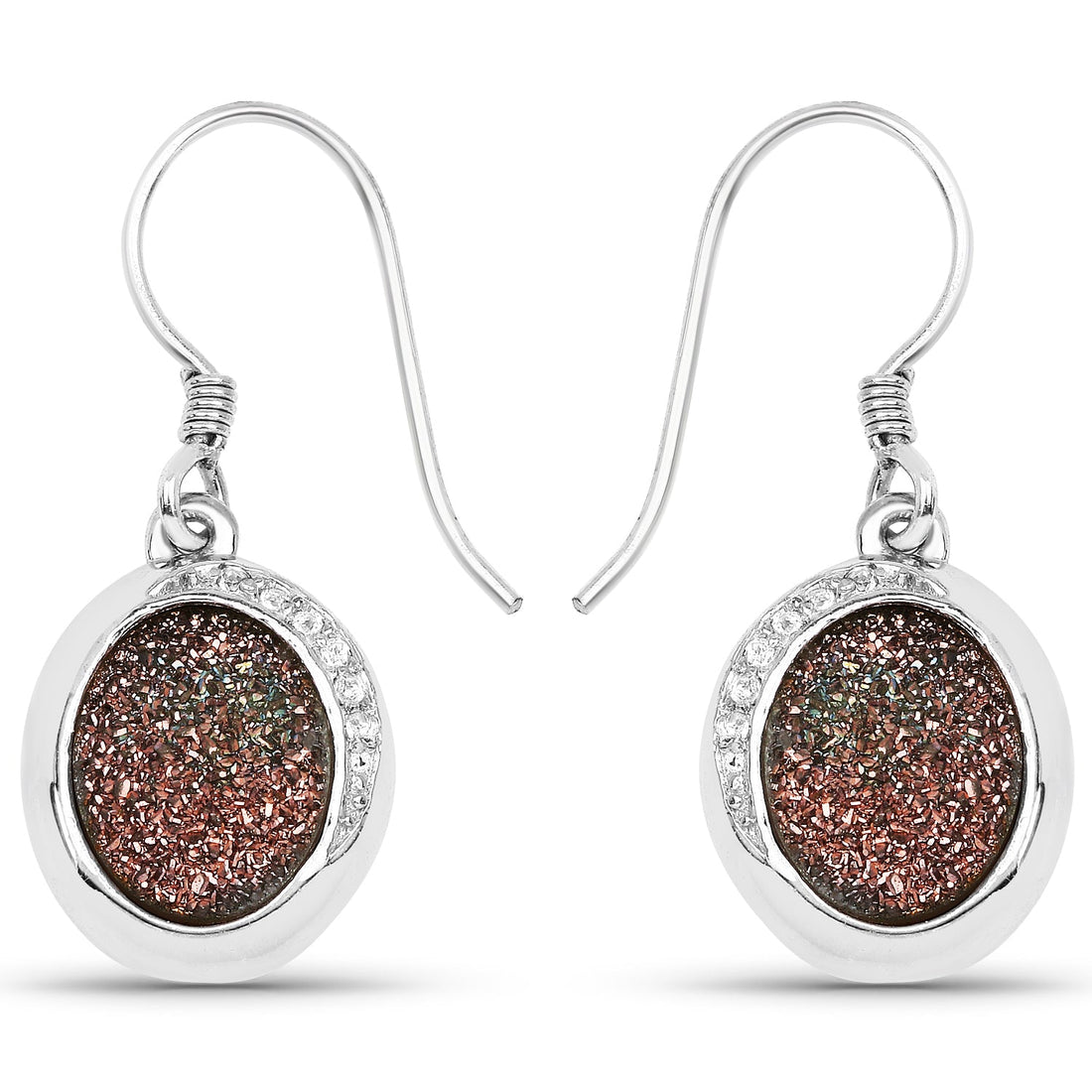 4.72 Carat Genuine Copper Bloom Drusy and White Topaz .925 Sterling Silver Earrings by Bids.com
